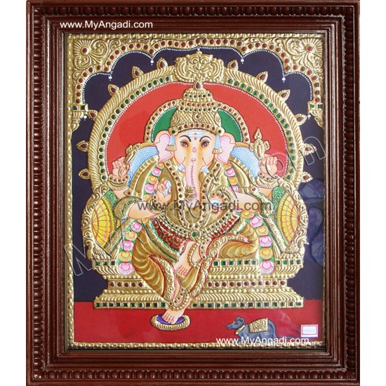 Mantap Ganesha Tanjore Painting, Ganesha Tanjore Painting