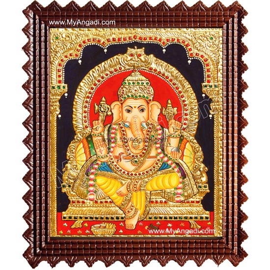 Mantap Ganesha Tanjore Painting, Ganesha Tanjore Painting