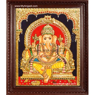 Mantap Ganesha Tanjore Painting, Ganesha Tanjore Painting