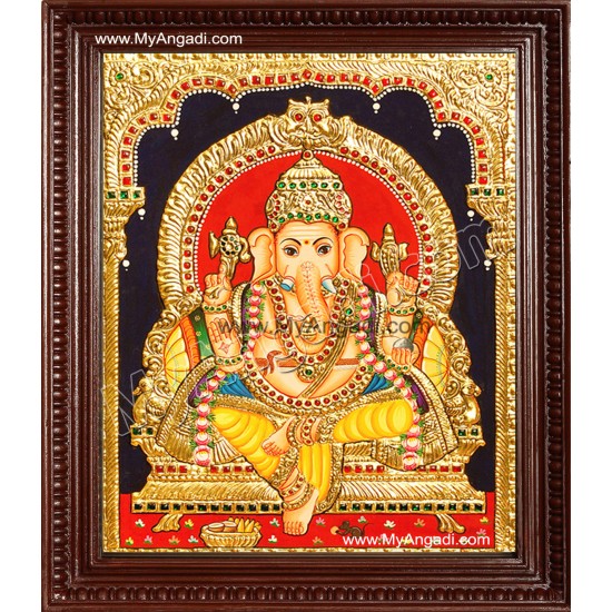 Mantap Ganesha Tanjore Painting, Ganesha Tanjore Painting