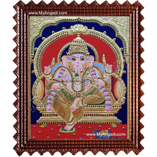 Mantap Ganesha Tanjore Painting, Ganesha Tanjore Painting