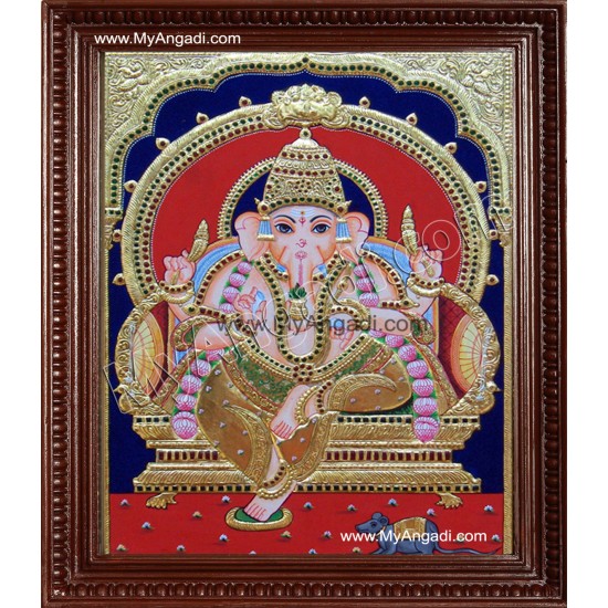 Mantap Ganesha Tanjore Painting, Ganesha Tanjore Painting