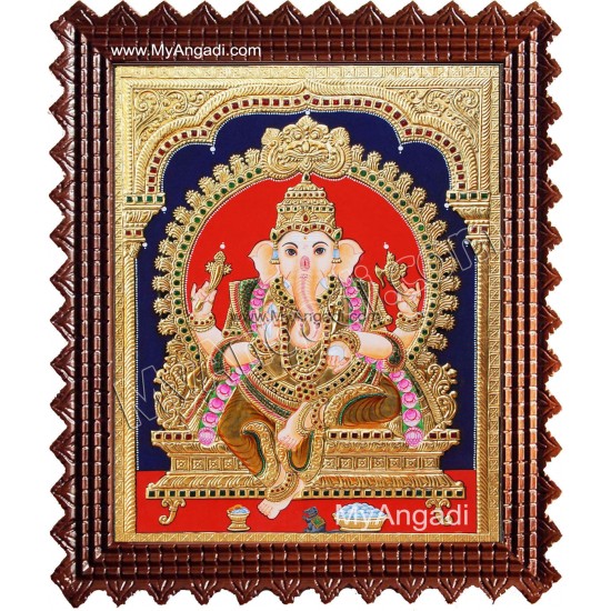 Mantap Ganesha Tanjore Painting, Ganesha Tanjore Painting