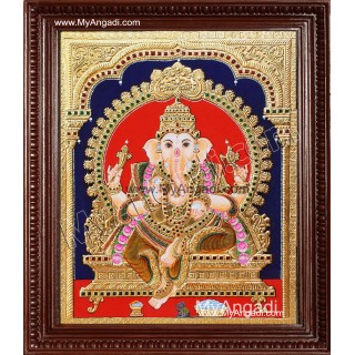 Mantap Ganesha Tanjore Painting, Ganesha Tanjore Painting