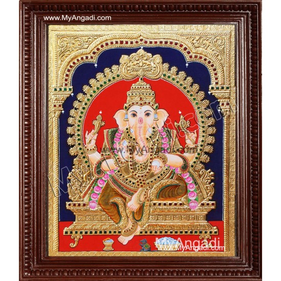 Mantap Ganesha Tanjore Painting, Ganesha Tanjore Painting