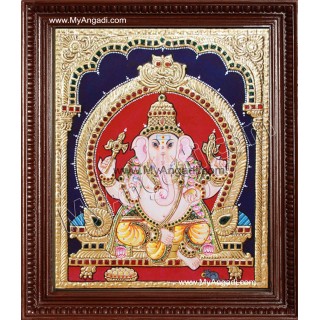 Straight Face Ganesha Tanjore Painting, Ganesha Tanjore Painting
