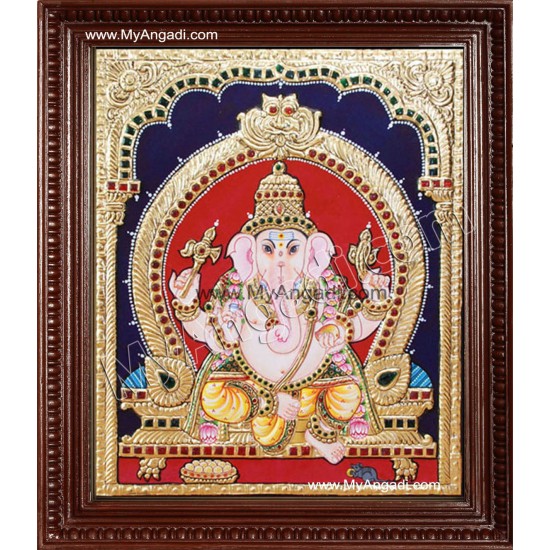 Straight Face Ganesha Tanjore Painting, Ganesha Tanjore Painting