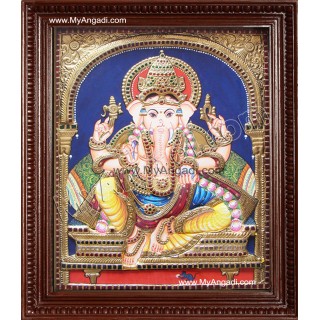 Straight Face Ganesha Tanjore Painting, Ganesha Tanjore Painting