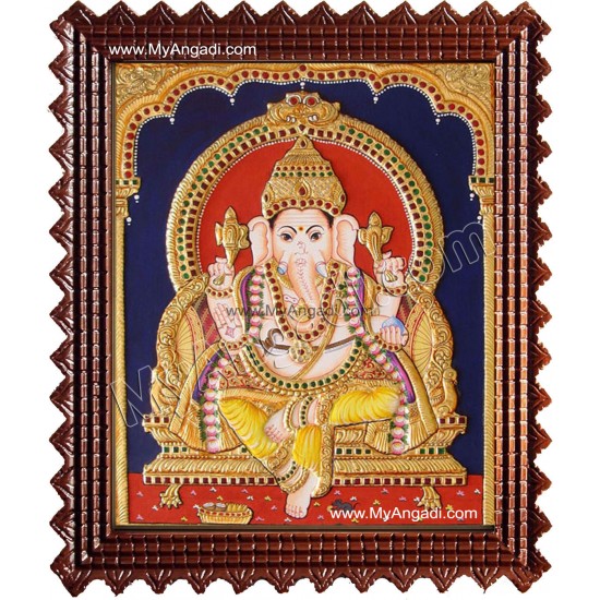 Straight Face Ganesha Tanjore Painting, Ganesha Tanjore Painting