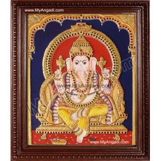 Straight Face Ganesha Tanjore Painting, Ganesha Tanjore Painting