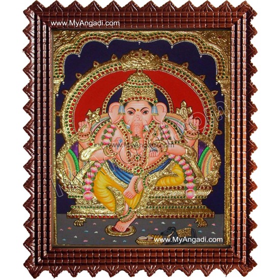 Straight Face Ganesha Tanjore Painting, Ganesha Tanjore Painting