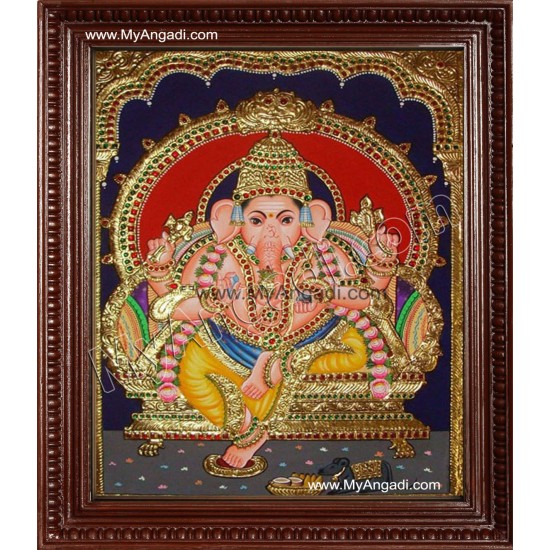 Straight Face Ganesha Tanjore Painting, Ganesha Tanjore Painting Straight Face Ganesha Tanjore Painting, Ganesha Tanjore Painting