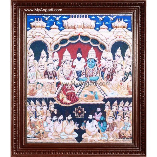 Vishnu Kalayanam Tanjore Painting, Vishnu Lakshmi Tanjore Painting