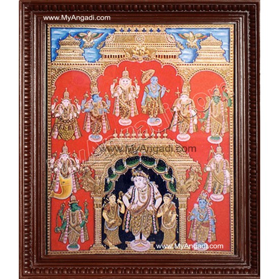 Dasavatharam Tanjore Painting, Vishnu Avatharam Tanjore Painting