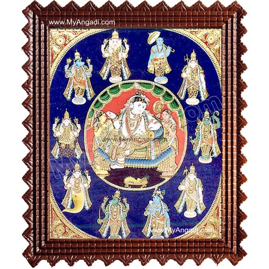 Dasavatharam Tanjore Painting, Vishnu Avatharam Tanjore Painting