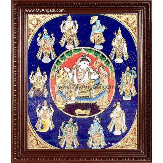 Dasavatharam Tanjore Painting, Vishnu Avatharam Tanjore Painting