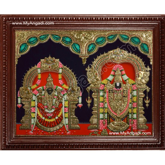 Thirupathi Venkatachalapathi & Thaayar Padmavathi Tanjore Painting