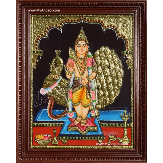 Murugan with Peacock Tanjore Painting Murugan with Peacock Tanjore Painting