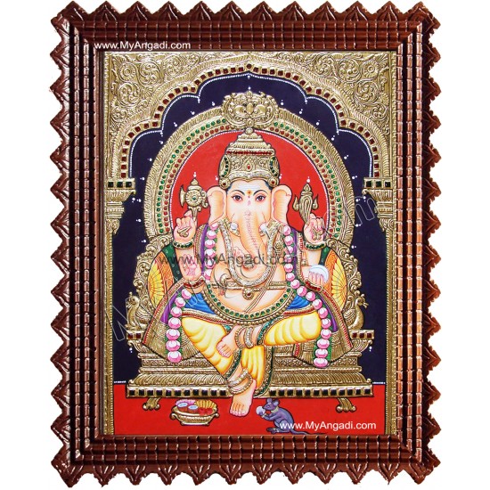 Yellow Dhoti Ganesha Tanjore Painting