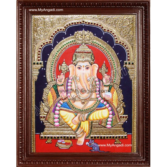 Yellow Dhoti Ganesha Tanjore Painting