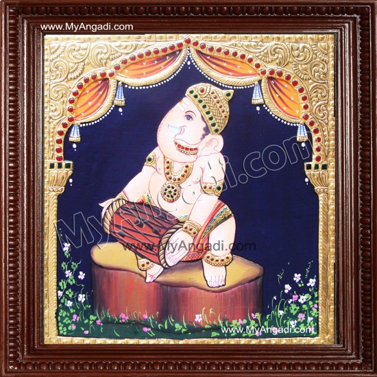 Nava Vinayakar Playing Music Tanjore Painting