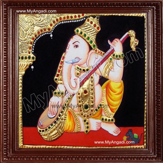 Nava Vinayakar Playing Music Tanjore Painting