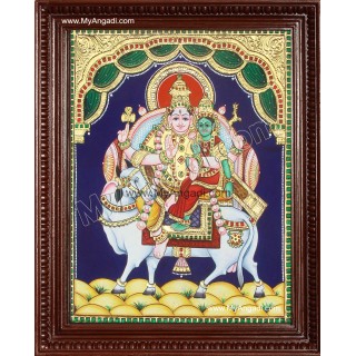 Pradosham Shiva Parvathi in Nandhi Tanjore Painting