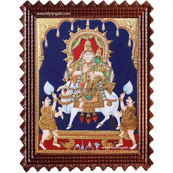 Pradosham Shiva Parvathi in Nandhi Tanjore Painting Pradosham Shiva Parvathi in Nandhi Tanjore Painting