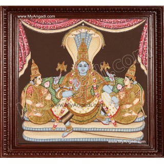 Ranganathar with Sridevi and Poodevi Tanjore Painting