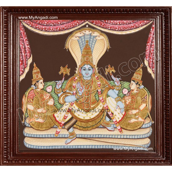 Ranganathar with Sridevi and Poodevi Tanjore Painting