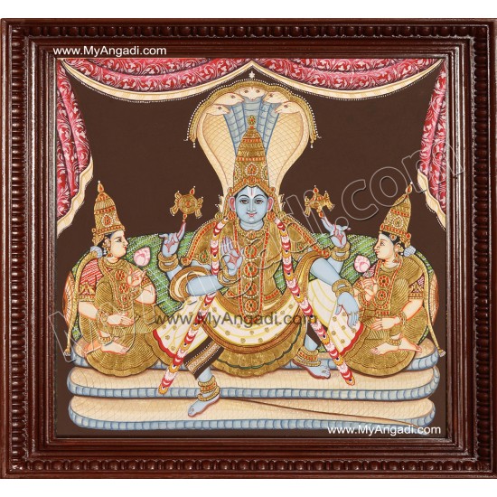 Ranganathar with Sridevi and Poodevi Tanjore Painting
