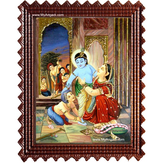 Krishna with Yasotha Tanjore Painting