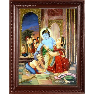 Krishna with Yasotha Tanjore Painting