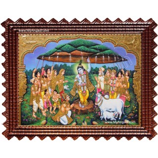 Krishna lifting Govardhana Hill Tanjore Painting