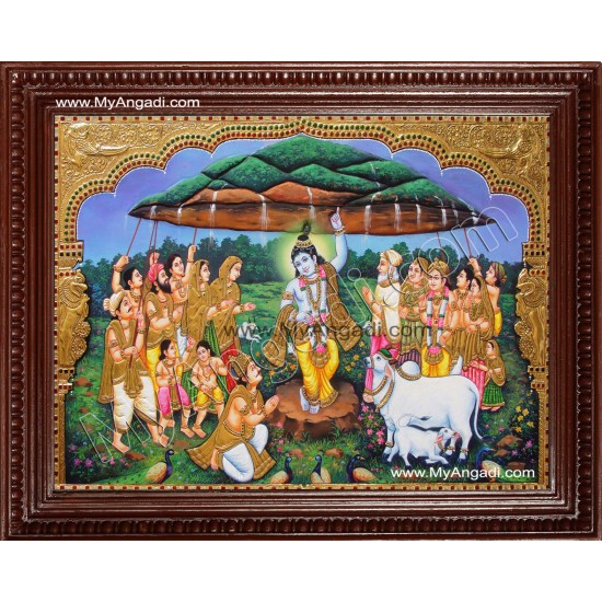 Krishna lifting Govardhana Hill Tanjore Painting Krishna lifting Govardhana Hill Tanjore Painting