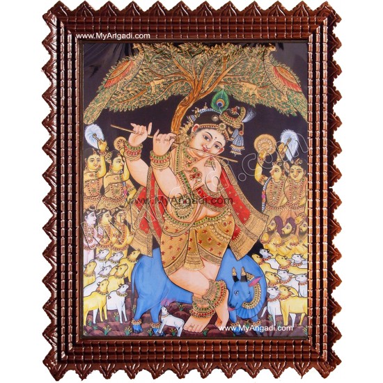 Krishna Playing Flute Tanjore Painting Krishna Playing Flute Tanjore Painting