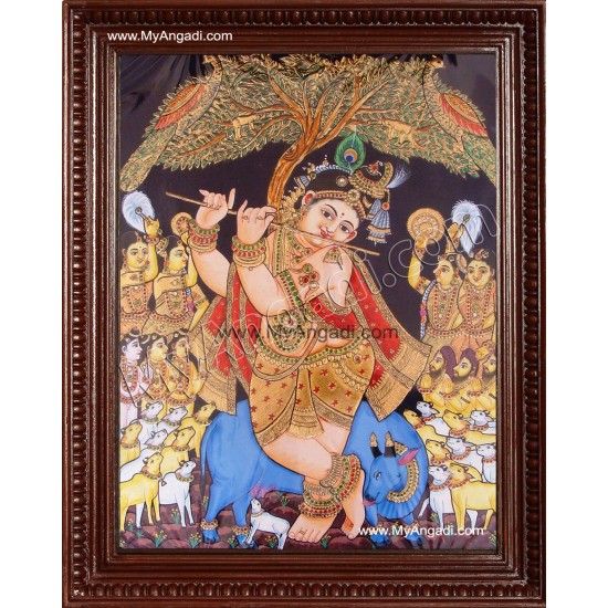 Krishna Playing Flute Tanjore Painting