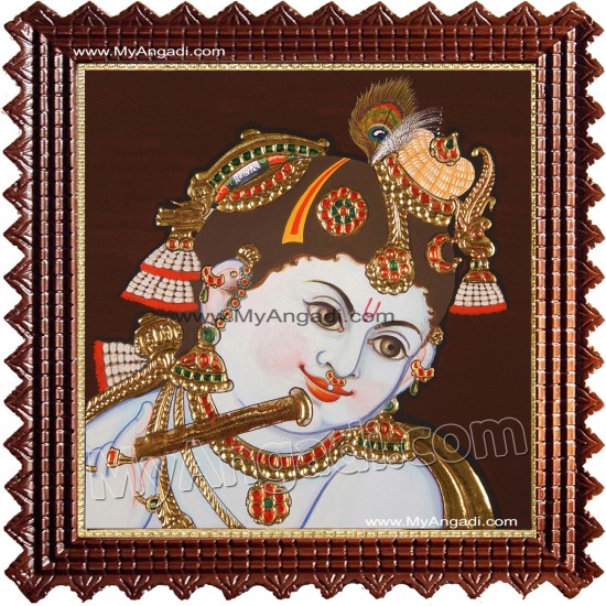 Face Krishna Playing Flute Tanjore Painting