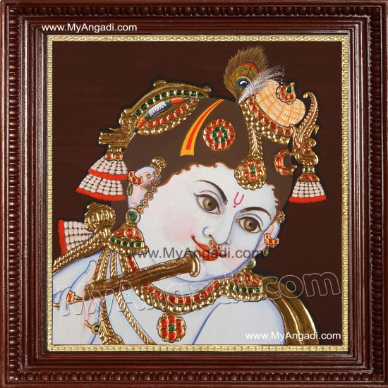 Face Krishna Playing Flute Tanjore Painting