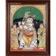 Krishna with Bama and Rukmani Tanjore Painting Krishna with Bama and Rukmani Tanjore Painting
