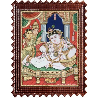 Krishna with Nanda Maharaja and Yasotha Tanjore Painting