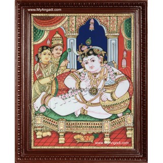 Krishna with Nanda Maharaja and Yasotha Tanjore Painting