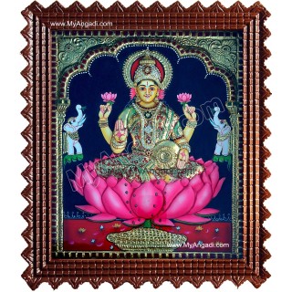 Lakshmi in Lotus Super Emboss Tanjore Painting