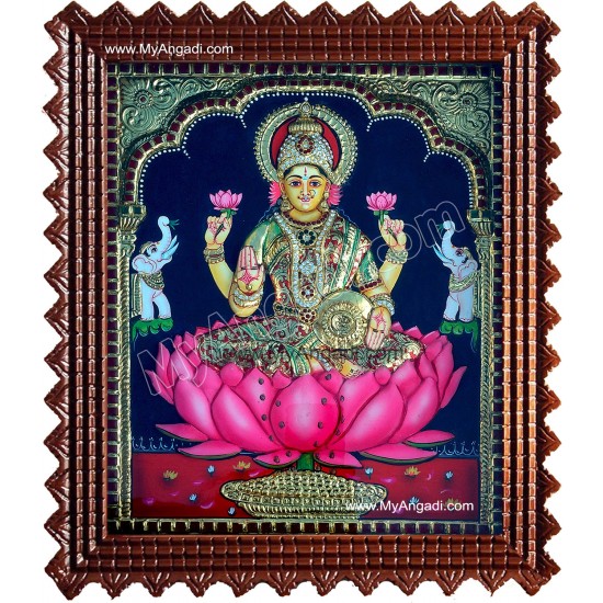 Lakshmi in Lotus Super Emboss Tanjore Painting