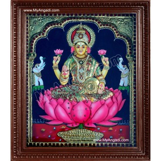 Lakshmi in Lotus Super Emboss Tanjore Painting