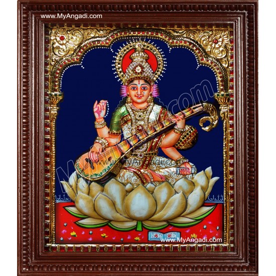 Saraswati Super Emboss Tanjore Painting Saraswati Super Emboss Tanjore Painting