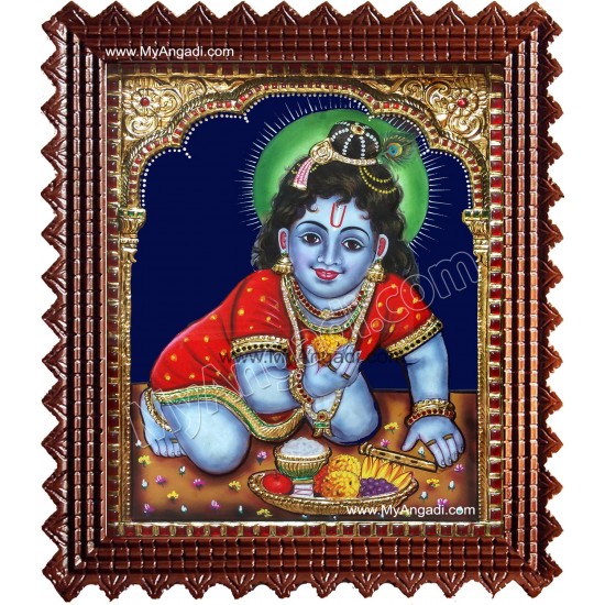 Baby Krishna Super Emboss Tanjore Painting