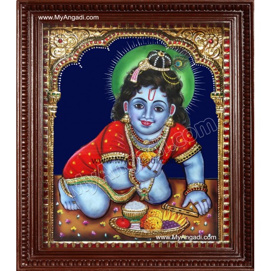 Baby Krishna Super Emboss Tanjore Painting