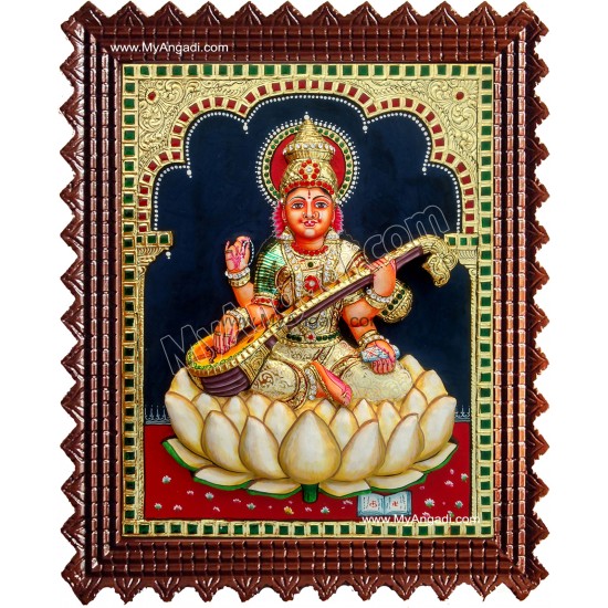 Saraswati Super Emboss Tanjore Painting Saraswati Super Emboss Tanjore Painting