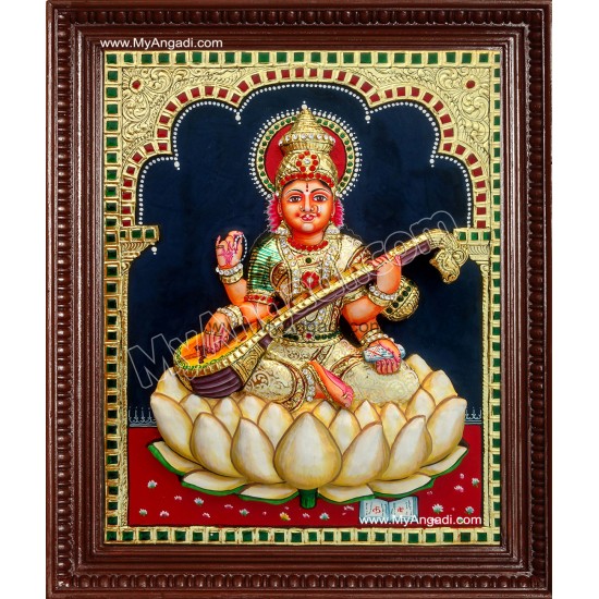 Saraswati Super Emboss Tanjore Painting Saraswati Super Emboss Tanjore Painting